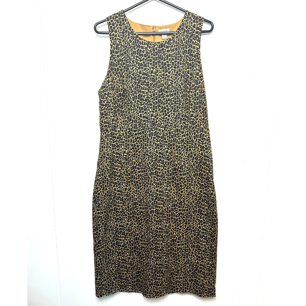 J Crew Womens Dress 12 Sleeveless Leopard Print Tan Cotton Blend Preppy